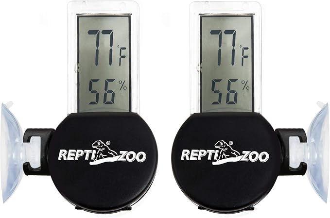 REPTI ZOO 2 Pack Reptile Terrarium Thermometer Hygrometer Digital Display Pet Rearing Box Reptiles Tank Thermometer Hygrometer with Suction Cup