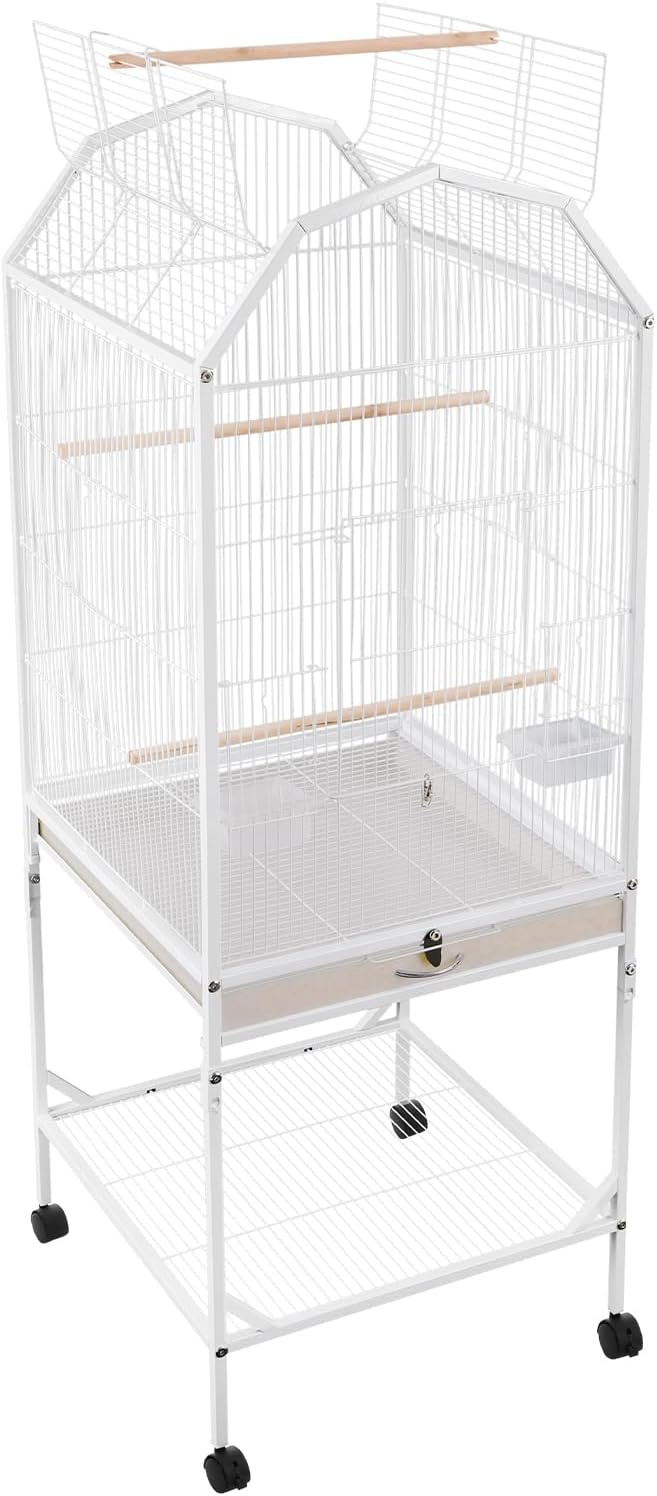 Large Bird Aviary Cage 53.5 Inch, Free Standing Wrought Iron Parrot Cage with Wheels, Open Play Top, Slide-Out Tray, Bird Cage for Budgerigars, Cockatiels, Parakeets, Lovebirds