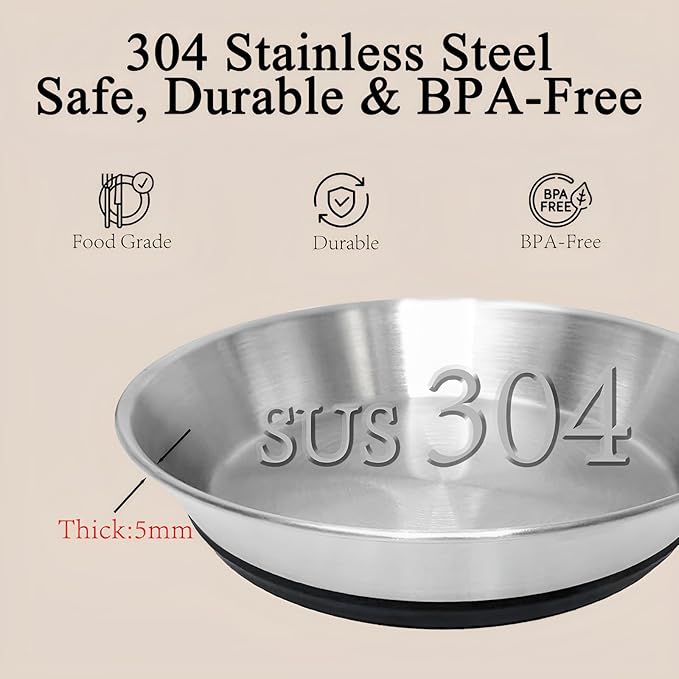 2 Pack Stainless Steel Whisker Friendly Shallow and Wide Cat Bowls for Food and Water, Non-Slip Silicone Cute Bottom for Small Dog Puppies Cats.