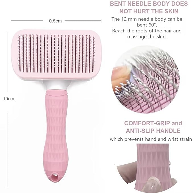 Self-Cleaning Slicker Brush, Dog Cat Bunny Pet Grooming Shedding Brush, Easy to Remove Loose Undercoat, Pet Massaging Tool Suitable for Pets with Long or Short Hair (Baby Pink)