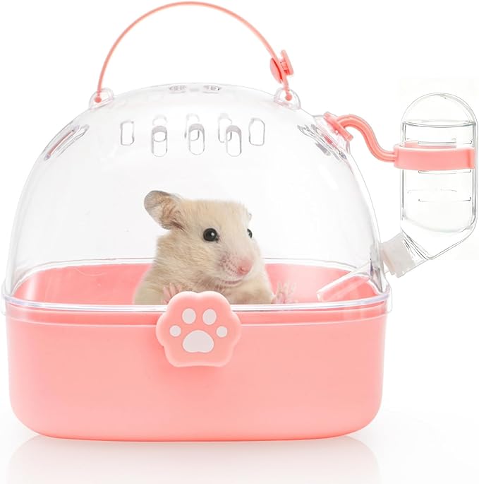 Hamster Carrier Cage, Portable Small Animal Carrier Cage with Water Bottle, Guinea Pig Outgoing Cage Hamster Travel Carry Case for Small Pets, Gerbils, Chinchillas, Dwarf Hamster