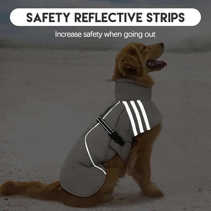 Warm & Dry Dog Coat, Reflective & Adjustable, Waterproof Windproof Jacket, Turtleneck Fleece Vest for Cold Weather, Fits Small to Large Dogs