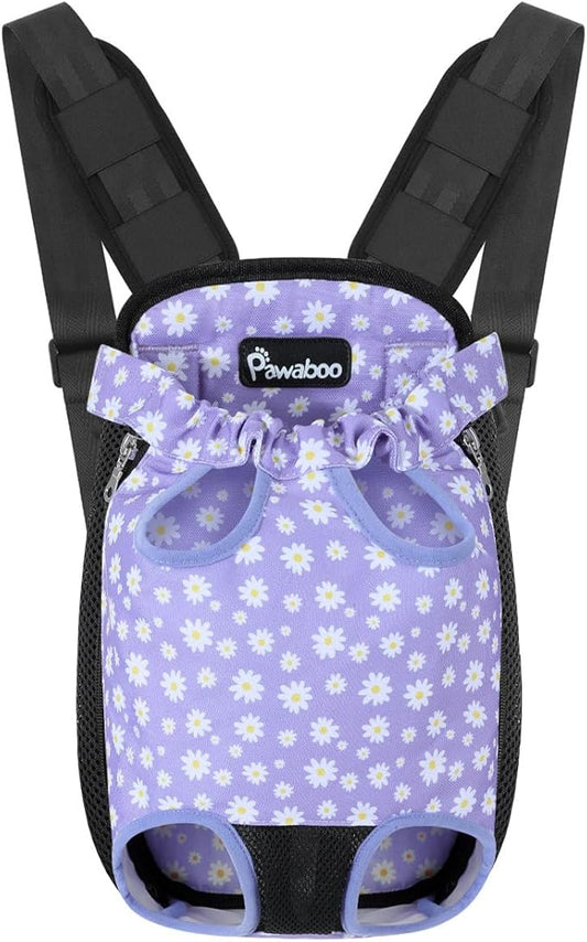 Pawaboo Pet Carrier Backpack, Adjustable Pet Front Cat Dog Carrier Backpack Purse Travel Bag, Legs Out, Easy-Fit for Traveling Hiking for Small Medium Dogs Cats Puppies 13-16lbs, XL,Black&Purple Daisy