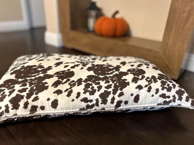 Natural Cotton Canvas Dog Bed – Raw Cotton Filled Pet Cushion Insert, Breathable Eco-Friendly Dog Mattress, Durable Washable Cover with Zipper (Cow Print Brown White, X Large 53"x36"x5")