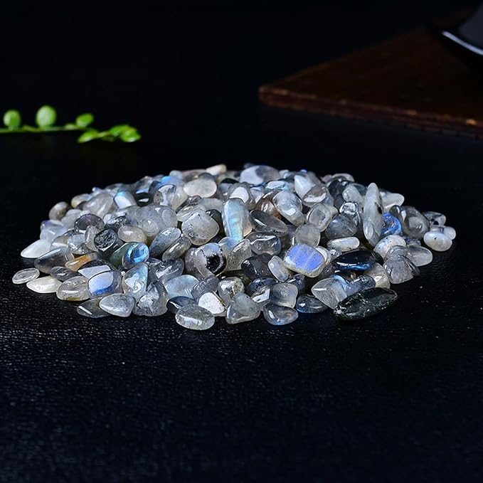 Erliway 100g Natural Grey Moonstone Crystal Chips 7-9mm Tumbled Stones | Small Crushed Crystal Stone, Polished Crystals Chips for Fish Tank, Healing Tumbled Rocks for Reiki Jewelry Making Home Décor