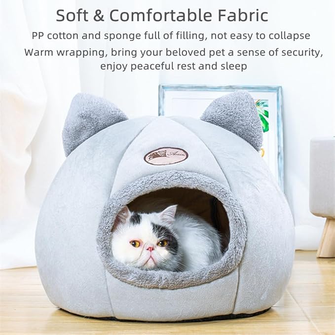 Cat Beds for Indoor Cats, Cozy Cat Cave Bed Dog House Cats Tent with Removable Cushion Pillow, Soft Warm Pet House Puppy Bed, Cute Pet Nest for Kitten Small Dog (Pink, XL-15.75x15.75x15.75 Inches)