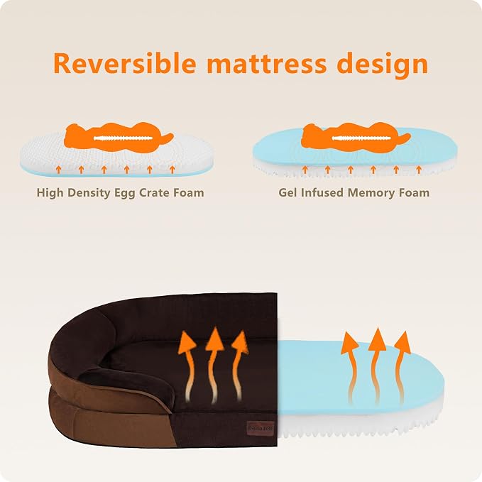 Dwanton Orthopedic Dog Bed for Medium Dogs with Gel Memory Foam, Waterproof Dog Sofa, Washable Pet Bed with Four Sided Bolster Cushion, Removable Cover & Non-Slip Bottom, 28", Brown