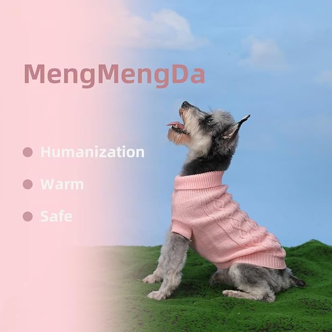 Pullover Valentines Dog Sweater, Cable Knitwear, Classic Turtleneck Warm and Soft Clothes for Chihuahua, Bulldog, Dachshund, Pug, Yorkie,Dog Outfits for Small Dogs Medium Dogs, (Pink M)
