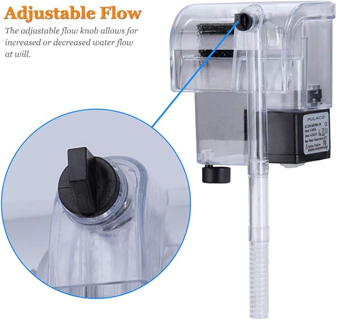 PULACO Ultra Quiet Aquarium Hang on Filter (66GPH 3W), Small Fish Tank Filter for 1 to 5 Gallons Fish Tank