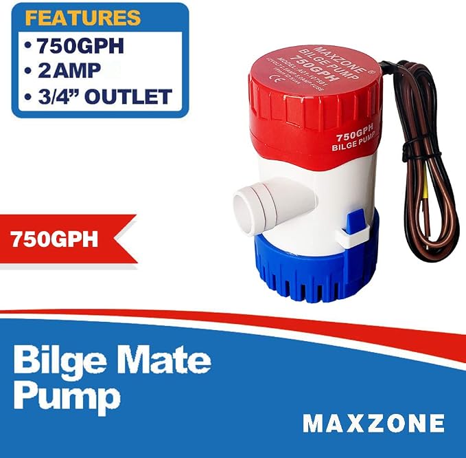 Submersible Boat Bilge Water Pump 12v Non-Automatic Marine Electric Bilge Pump for Ponds, Pools, Spas Silent, Boat Caravan RV Submersible (750 GPH)