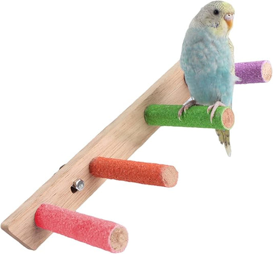 Bird Perch,1PC Wooden Parrot Stand Perch,Bird Ladder Bridge Climbing Chewing Toys for Small Medium Animals (4 Ladders)