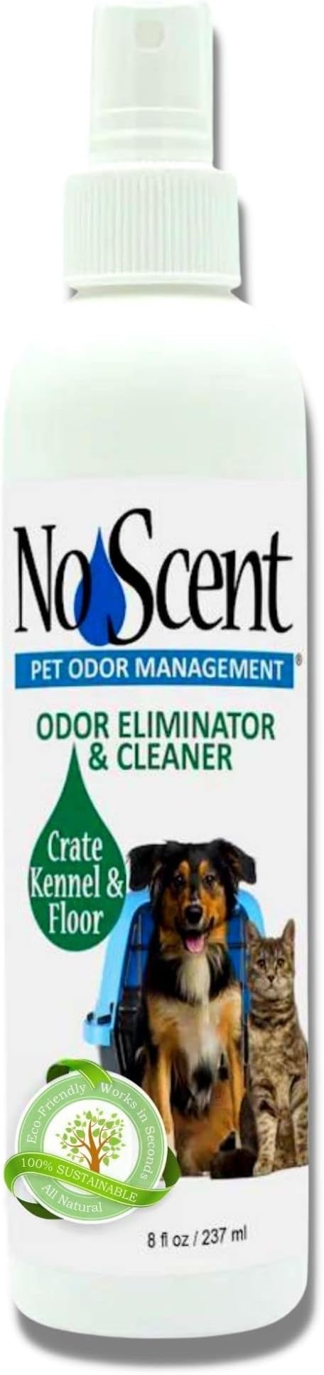 No Scent Crate Kennel & Floor Probiotic Cleaner Spray for Dog Cat Pet Odor Stains (8 Fl Oz / 237 mL)