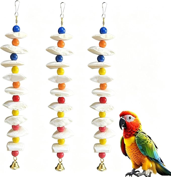 3 Pack Bird Toys with Cuttlebone for Birds,Parakeet Toys- Calcium Chew Toys & Grinding Stone for Parakeets, Budgies, Cockatiels, Lovebirds Prevents Destructive Chewing, Easy to Install