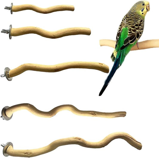5 PCS Natural Parrot Perch Bird Stand Wooden Parrot Perch Stand Parakeet Climbing Standing Branches Toy for Small Lovebirds Budgies Cockatiels