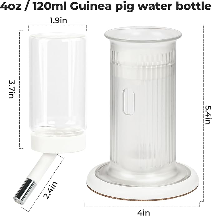 Mini&moe Hamster Water Bottle No Drip – 4 oz Guinea Pig Water Bottle for Glass Tank with Stand Leak Proof Small Animal Water Dispenser for Gerbil Chinchilla Ferret Squirrel Hedgehog