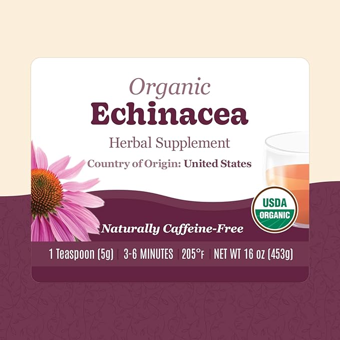 Organic Positively Botanicals Company, Echinacea Purpurea, Herbal Tea Loose Leaf Botanical, 16 Ounce
