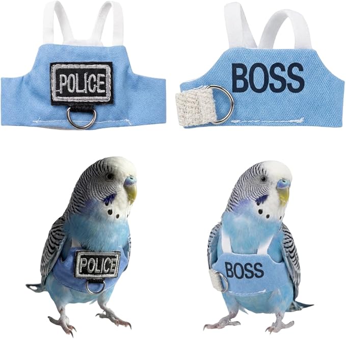 2 Pack Bird Flight Suit Vest, Adjustable Parrot Harness Clothes with Cute Design, Anti-Bite Outdoor Training Outfit for Parakeet, Cockatiel, Conure, Quaker, Budgie (XS,Without Leash)