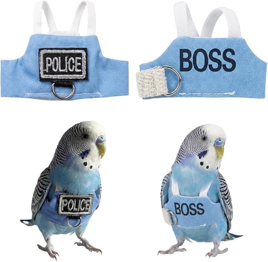 2 Pack Bird Flight Suit Vest, Adjustable Parrot Harness Clothes with Cute Design, Anti-Bite Outdoor Training Outfit for Parakeet, Cockatiel, Conure, Quaker, Budgie (XS,Without Leash)
