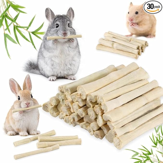 Sukh 320g Sweet Bamboo Chew-Sticks for Rabbits & Chinchillas - Natural Bunny & Rodent Bamboo Chew Toys for Teeth Grinding, Small Animal Chew Treats for Guinea Pig, Hamster, Chinchilla