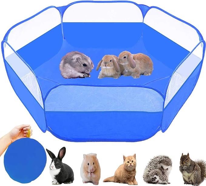 Small Animals Tent,Reptiles Cage,Breathable Transparent Pet Playpen Pop Open Outdoor/Indoor Exercise Fence,Portable Yard Fence (Upgrade Blue)