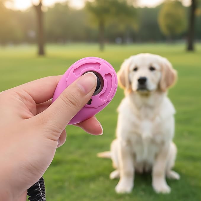 2Pcs Pink Dog Clicker for Training Easy to Use with Button Dog Training Accessories Strong and Long-Lasting, Training and Behavior Aids