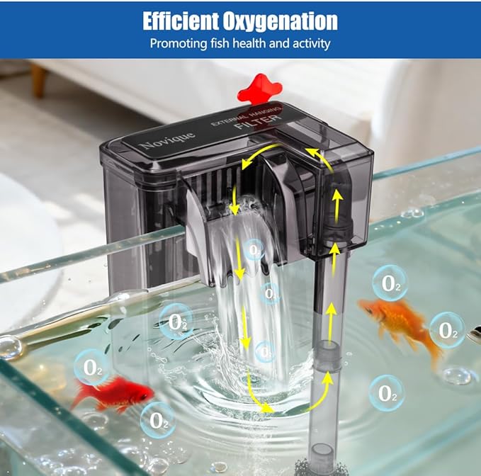 HOB Slim Aquarium Filter for Up to 5 Gallon Tank Ultra-Quiet Fish Tank Power Filter Flow Adjustable Suitable for Saltwater and Freshwater 42 GPH 3W