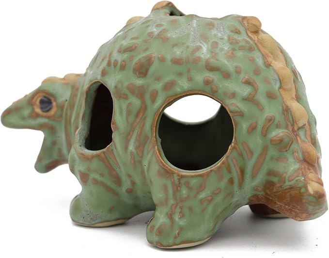 Aquarium Ceramic Decorations Hideout, Cut Ceramic Dinosaurs Cave Rock | For Cichlids, Betta Tank Decor
