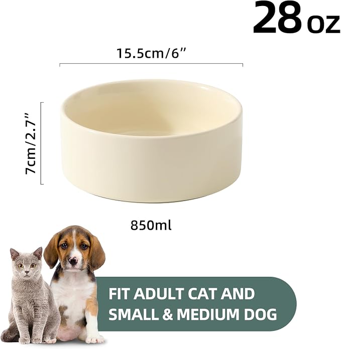 Havniva Cat Bowls Water Bowl Set of Two, 6.1” Ceramic Cat Food and Water Bowl Whisker Friendly Pet Food Bowls for Indoor Cats, Wide Cat Water Dish Prevent Whisker Fatigue Non Slip Cat Feeder