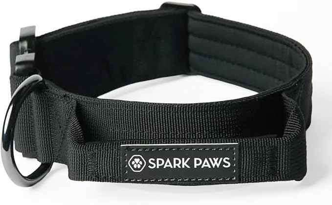 Spark Paws Tactical Dog Collar - Heavy Duty, Premium Quality, Thick and Durable for Large and Medium Dogs - Black - L - 1.5"