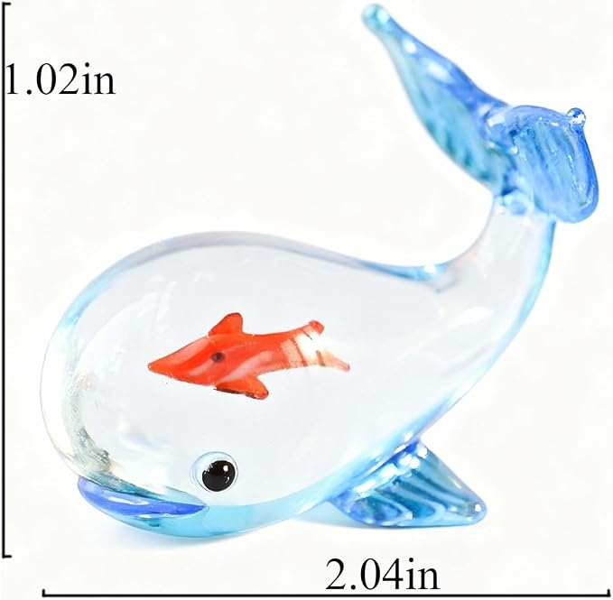 Miniature Glass Goldfish Decor Lucky Bag Fish Desktop Ornaments Cute Bubble Figurine Decorative Cartoon Aquarium Fish Statue Gift for Seaworld Ocean Lover (Whale)