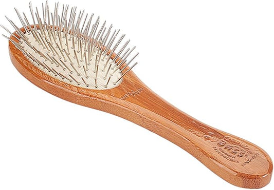 Bass Brushes Small Oval Wire Pet Brush with Bamboo Wood Handle