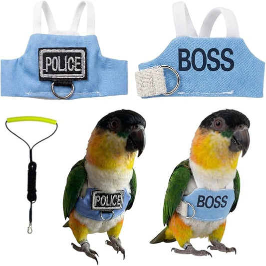 2 Pack Bird Flight Suit Vest, Adjustable Parrot Harness Clothes with Cute Design, Anti-Bite Outdoor Training Outfit for Parakeet, Cockatiel, Conure, Quaker, Budgie (XL,with Leash)