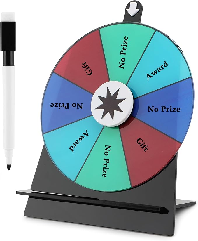 6 Inch Prize Wheel, 8 Slots Color Tabletop Roulette Wheel with Dry Erase Marker, Spin The Wheels for Engaging Home Parties, Trade Show, Carnival Events,Party Birthday Wedding