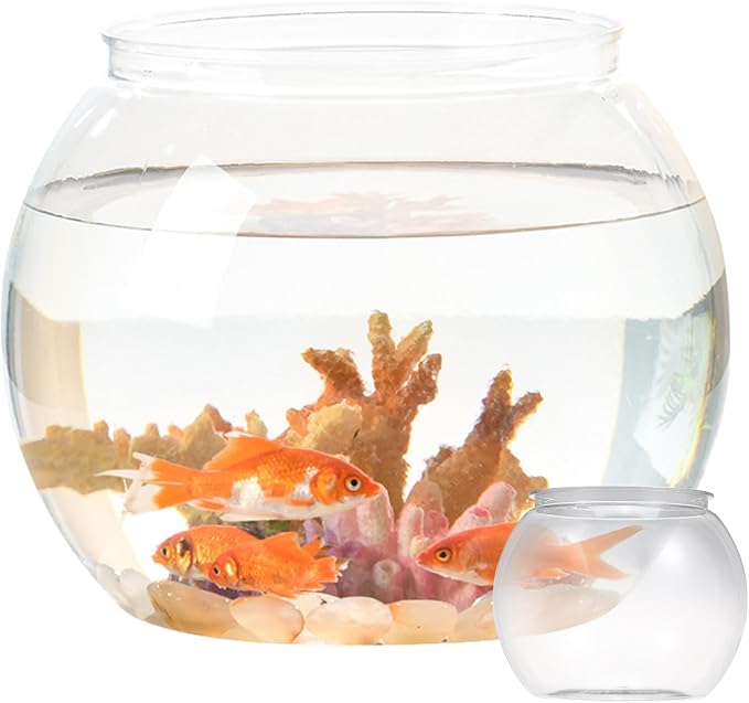 IMIKEYA 1 Gallon Plastic Fish Bowl - Small Round Clear Fish Tank for Home Office Desktop Aquarium