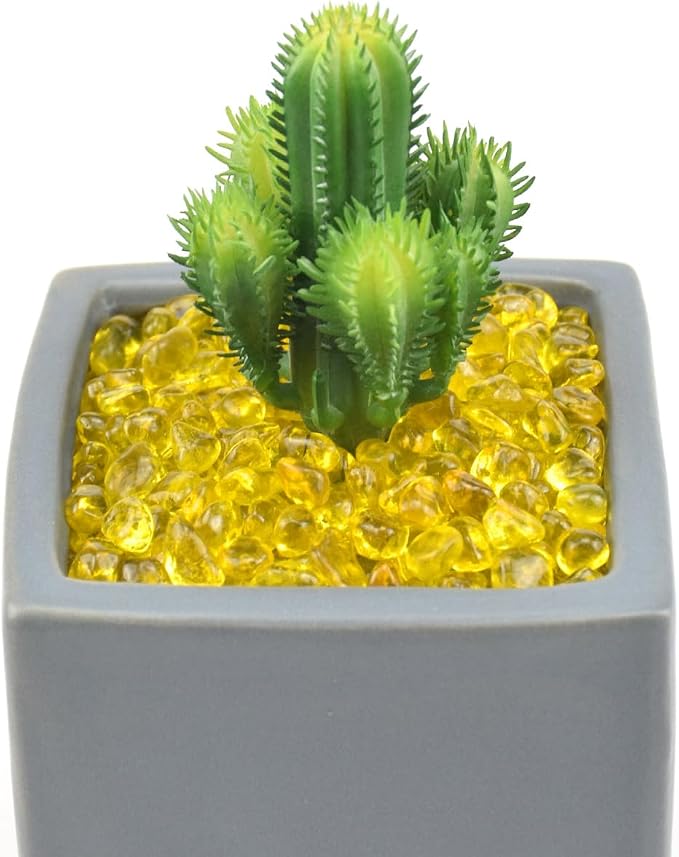 Glass Stones, 1Lb/460g Irregular Sea Glass Pebbles Non-Toxic Artificial Gemstones for Vase Filler/Terrarium Flowerpot Aquarium Turtle Tank Decoration/Handcraft Making, Yellow