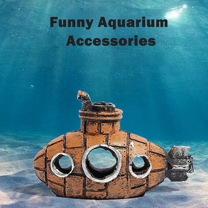 Submarine Aquarium Ornament, Resin Fish Tank Hideout Cave for Shrimp | Compact fish tank cave decor for small fish and shrimp in freshwater and saltwater aquariums