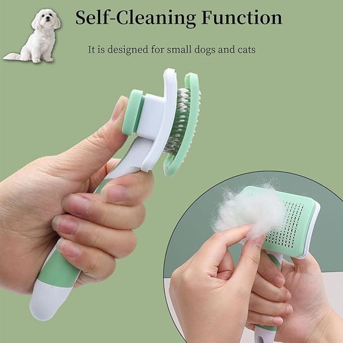 Self Cleaning Slicker Dog Brush for Small Long-Haired Breeds, One-Click Hair Removal, Puppy Essentials, Fit Yorkie, Shih Tzu, Maltese, Maltipoo, Pomeranian, Pet Grooming Tool (Pink)