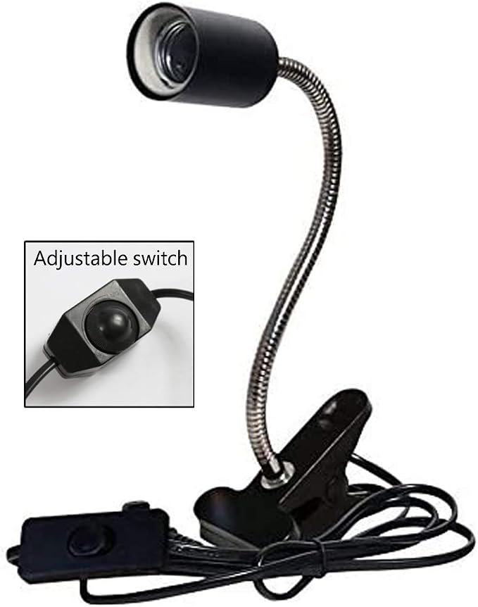 UVA UVB Light Bulb Reptile Ceramic Heat Lamp Pet Heating Bulb Holder Clamp Lamp Fixture Heating Light Lamp For Reptiles,Aquarium Reptile Light Adjustable Habitat Lighting Stand,110V-130V(Black)