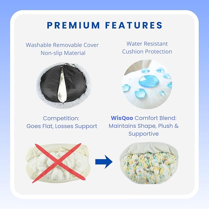 Calming Pet Bed with Water-Resistant Inner Liner – Anti-Anxiety Donut Dog & Cat Bed with Removable Washable Cover – Supportive Plush Nest, Non-Slip & Cushion Protection – Medium, Grey