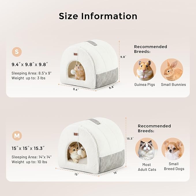 ZOMISIA Cat Bed Cave for Indoor Cats - 2 in 1 Cat Cave for Kittens and Small Pets with Removable Washable Cushioned Pillow, Enclosed Cat Bed Cozy Cat Hideout with Non-Slip Bottom, 15 Inches