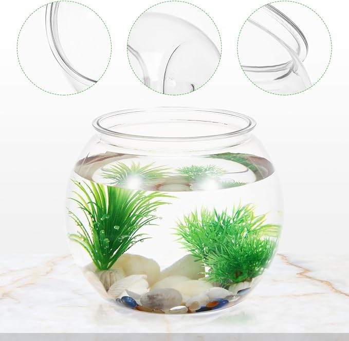 balacoo Clear Round Desktop Fish Tank 8.66X8.66X6.88In Plastic Fish Bowl Aquarium for Goldfish Turtles Hydroponic Plants Home Office Decor