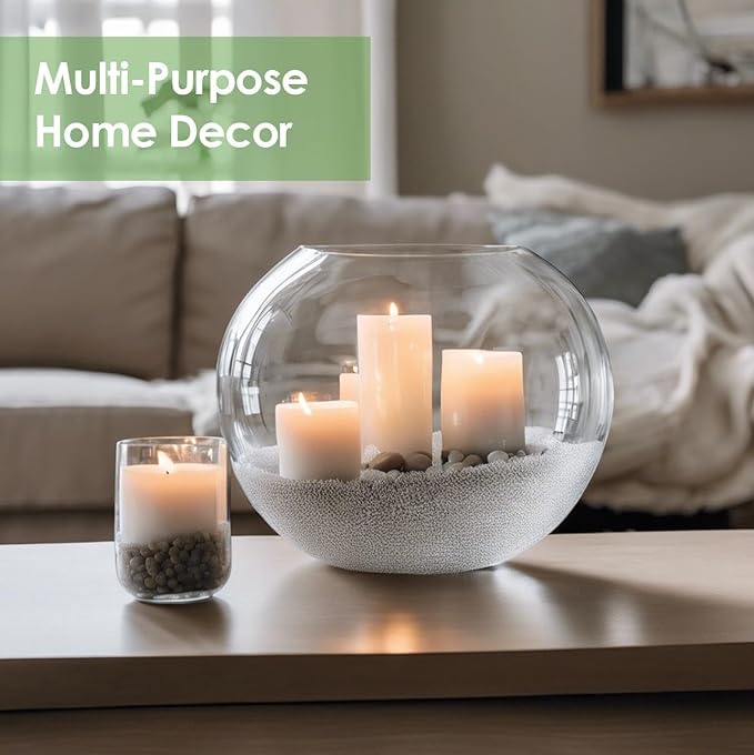 Glass Bubble Vase, 8" Height x 10" Width Glass Fish Bowl, Bubble Bowl for Terrarium, Flower Centerpiece
