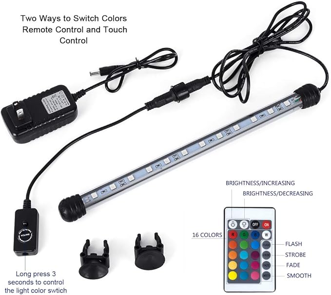 MQ 23 in Submersible LED Aquarium Light, 9W Color Changing Fish Tank Light with Remote Control, IP68 Crystal Glass 30 LEDs Lights Bar, for Fish Tank 30-37 inch