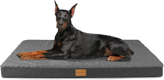 Patas Lague Orthopedic Jumbo Dog Bed for Large Sized Dog 56''X40'', Soft Waterproof Egg Crate Foam Large Pet Crate Beds Mat with Removable Washable Cover and Non-Slip Bottom, Dark Grey