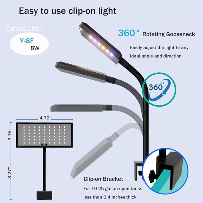 Aquarium Light, 3 Mode Clip on Fish Tank Light with Timer Function, Full Spectrum Aquarium Plant Light, Adjustable Brightness, for 8-16 Inch Fish Tank