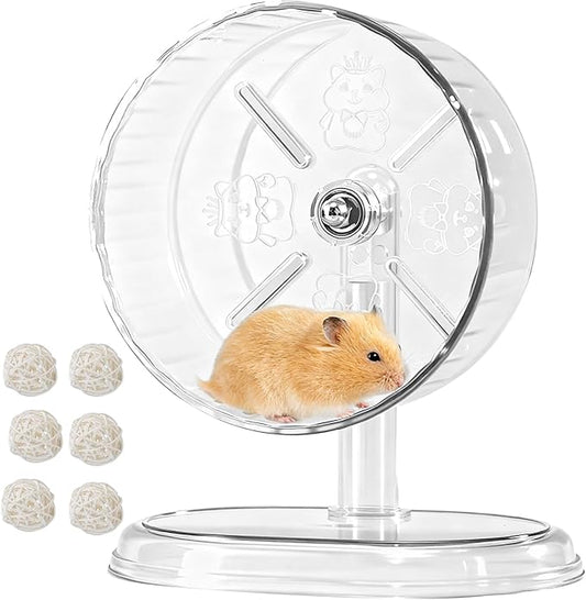 Silent Hamster Exercise Wheel,8.3 Inch Quiet Spinner Hamster Running Wheel,Silent Wheels with Anti-Skid & Adjustable Stand for Gerbils, Mice, or Other Small Pets,Transparent