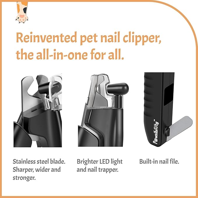 Pawsibility - Reinvented Pet Nail Clippers for Your Pal - USB Rechargeable LED Light for Bloodline | Razor Sharp and Durable Blade | Vets Recommended Trimming Tool for Dogs and Cats
