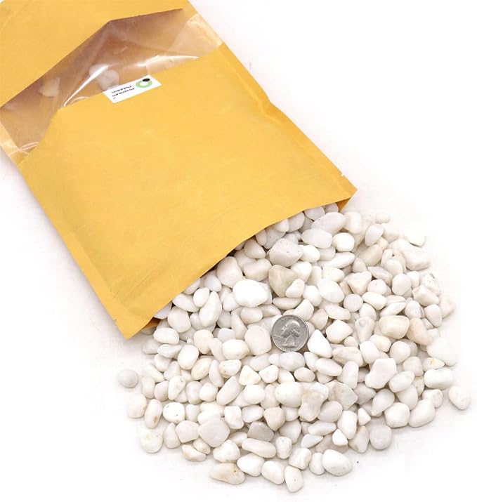 White Polished Rocks for Plants, Decorative Pebbles, 3/8 Inch, 5 lbs