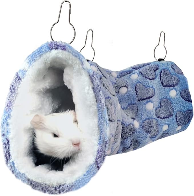 LEFTSTARER Hanging Tunnel for Small Animals Guinea Pig Accessories Sugar Glider Cage Accessories Hamster Rat Toys Ferret Hammock（Heart-Purple）