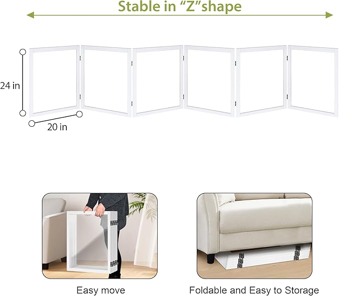 LZRS Extra-Wide Clear Dog Gate for Indoor Use - Transparent Pet Fence with Solid Hardwood and Plastic Board, Stylish & Durable freestanding Pet Gate for Doorways, Stairs and Hallways-6 Panel White